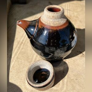 Elegant Black and Brown Ceramic Teapot